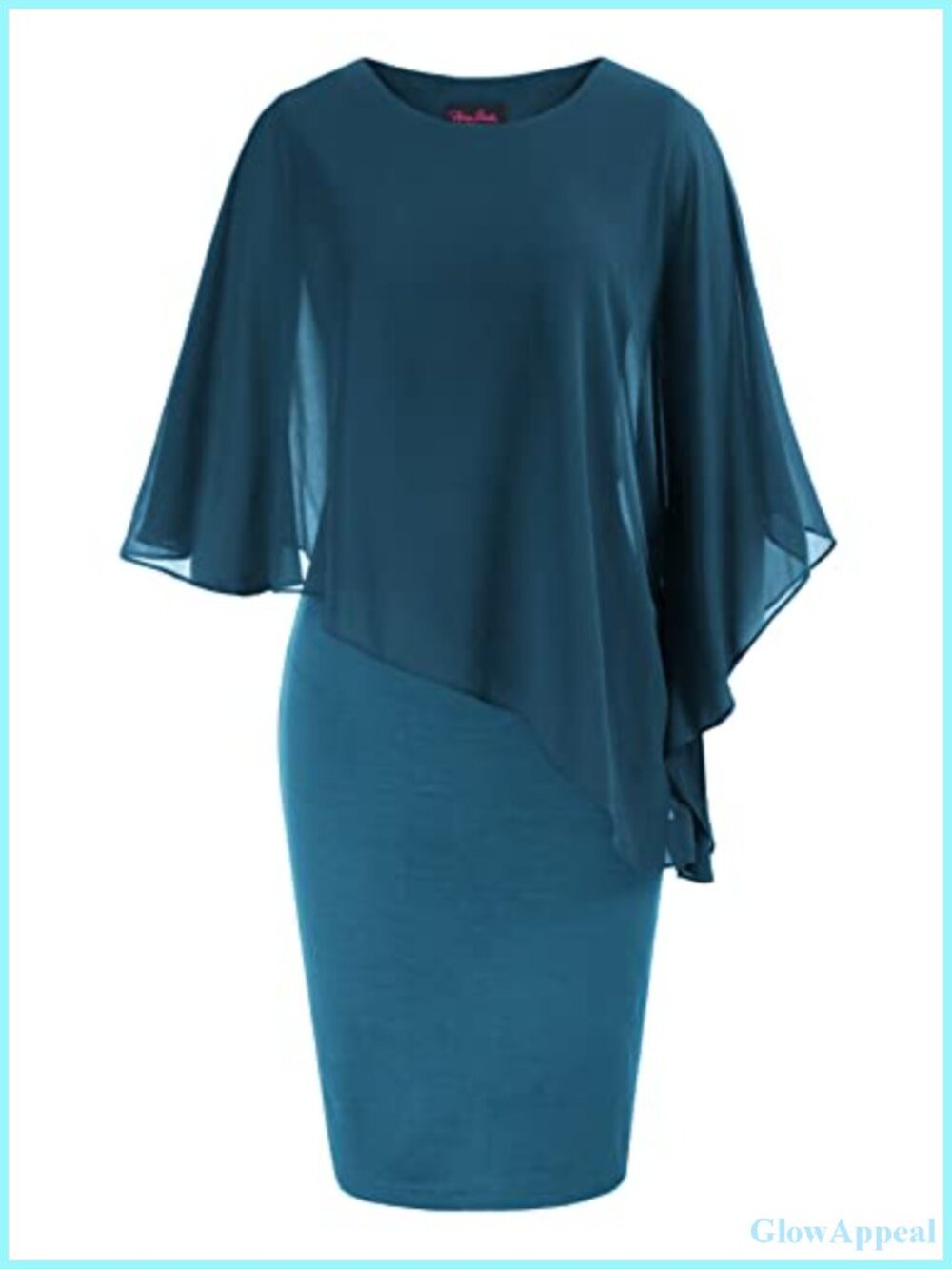 Women's Sleeveless Cape Dress Chiffon Overlay Sequin Bodycon Pencil Dress
